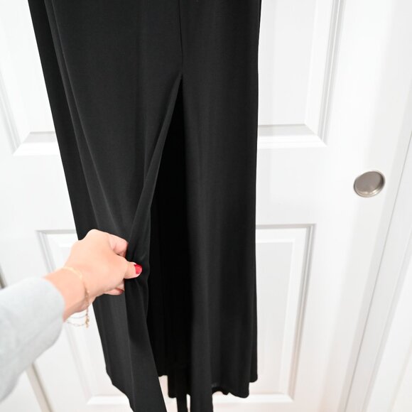 Adrianna Pappel Size 12 Black Gown with Shear Sequin Top and Back - Picture 4 of 13